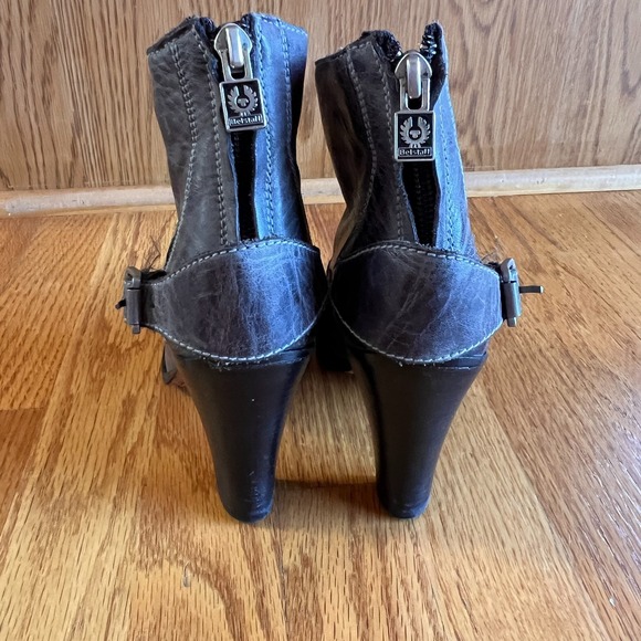 BED STU Womens Leather Ankle Boots Gray Size 36 Y2K Menswear Indie Buckle Heel